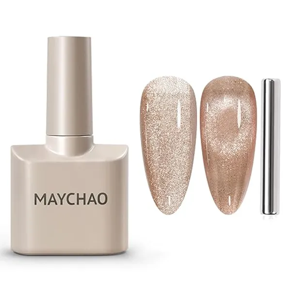 MAYCHAO 15ML Cat Eye Gel Nail Polish 1Pc Nude Gel Polish with Magnet Soak off Holographic Magnetic Nail Polish for Nail Art Manicure Salon DIY at Home, 0.5 OZ - Nude