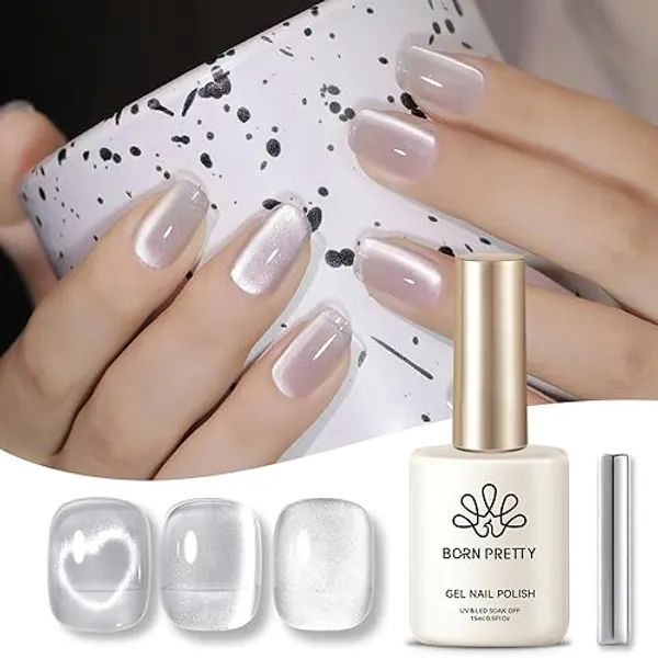 Born Pretty Magnetic Gel Nail Polish Moonlight Cat Magnetic Eye Gel Nail Polish White Auroras Cat Magnetic Eye Gel Polish Nail Art Vanish 15ML - Moonlight