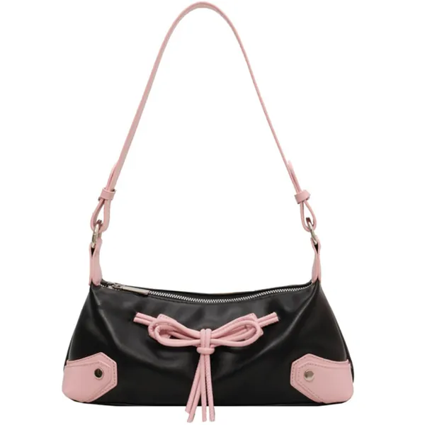 Girls Handbag PU Leather Shoulder Bags Women with Bow Tie Aesthetic Crossbody Bags with 2 Replacment Straps Fashion Shoulder Purse Bow Handbag Type1
