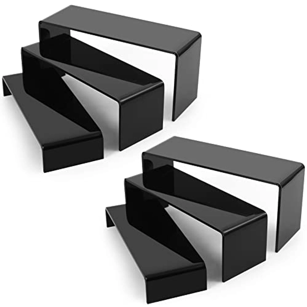 Goabroa Black Acrylic Display Risers, 3 Tiers 2 Set (6 Pcs) Acrylic Shelves Organizer Display Stand for Regular Show Funko POP Figures, Perfumes, Cup Cakes, Conutertop Desktop Acrylic Display for Decoration and Organizer