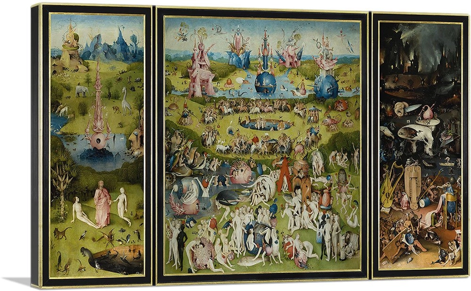 ARTCANVAS The Garden of Earthly Delights 1515 with Printed Yellow Black Border Canvas Art Print by Hieronymus Bosch - 26" x 18" (0.75" Deep)