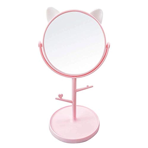 Louphee Desk Mirror in Cute Cat Ears Shape-Kawaii &Vanity Mirror for You in Bathroom or Bedroom- Pink
