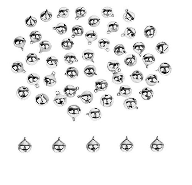 LASSUM 200PCS 8mm Jingle Bells Small Bell Mini Bells for DIY Bracelet Anklets Necklace Knitting/Jewelry Making (Silver)