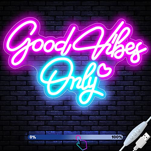 Blue Good Vibes Neon Sign - Neon Lights for Bedroom LED Neon Signs for Wall  Deco