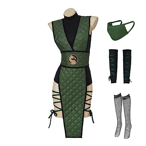 ADuchessCos Mortal Kombat Sub-Zero Reptile Scorpion Cosplay Costume Female Sexy Suit with Mask Ninja Fighter Uniform - Small - Green