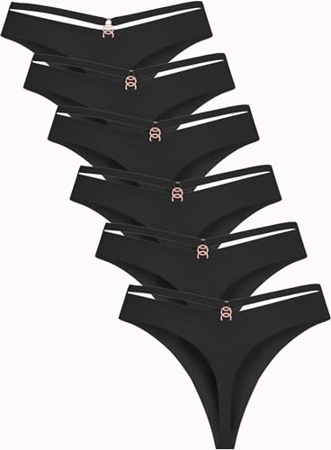 READY TO LOVE Women's Underwear Seamless Thongs 6 Pack No Show Thong Breathable Invisibles Hollow Out Sexy Panties Underwear - Medium - D-black (6 Pack)