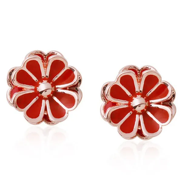 Daisy Red Stud Earrings with 14K Gold Pin - Red