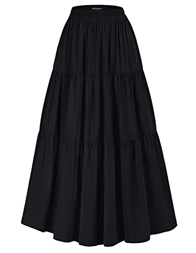 Scarlet Darkness Maxi Long Skirts for Women Summer Flowy Renaissance Skirt with Pockets - XX-Large - Black