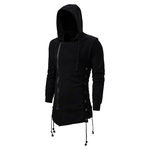 Slim Tunics Jacket for Mens Fall Winter Long Sleeve Medieval Goth Hooded Jacket Hoods Outfits Sweatshirt Mens 2024 - A-335 Black - XX-Large