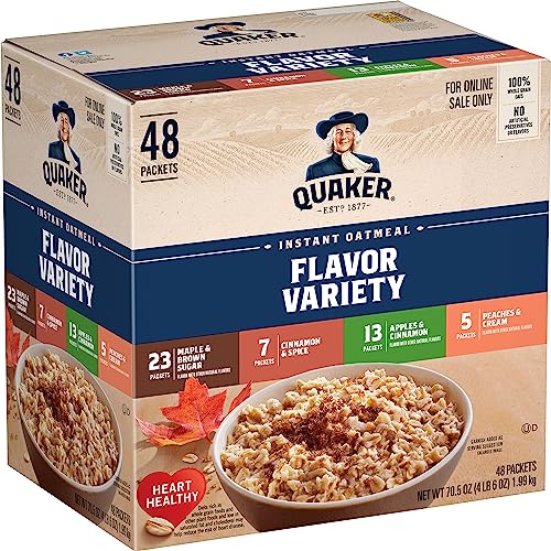 Quaker Instant Oatmeal, 4 Flavor Variety Pack, Individual Packets, 48 Count - Variety Pack - Classic 4 Flavor - 4.41 Pound (Pack of 1)