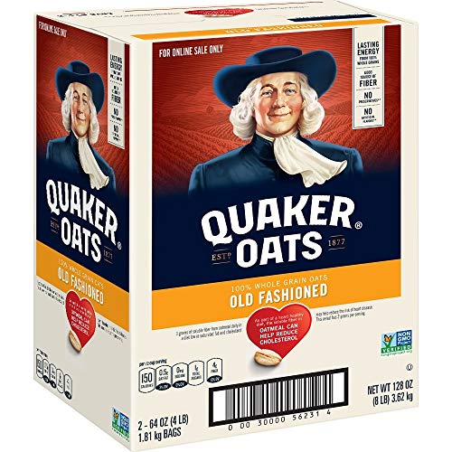 Quaker Old Fashioned Rolled Oats, Non GMO Project Verified, Two 64oz Bags in Box, 90 Servings, 4 Pound (Pack of 2) - Quaker Old Fashioned - 4 Pound (Pack of 2)