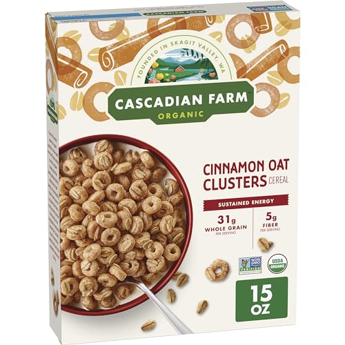 Cascadian Farm Organic Cinnamon Oat Clusters Breakfast Cereal, Made With Whole Grain, Non-GMO, 15 oz - 15 Ounce (Pack of 1)
