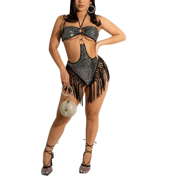 JUNBOON Women's Halter Sexy V Neck Bodycon Mesh See Through Sleeveless Sheer Club Midi Dress