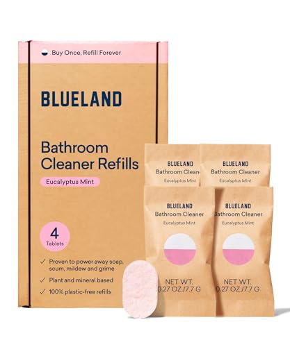 BLUELAND Bathroom Cleaner Refill Tablet 4 Pack | Eco Friendly Products & Cleaning Supplies - Eucalyptus Mint Scent | Makes 4 x 24 Fl oz bottles (96 Fl oz total) - 4 Tablets