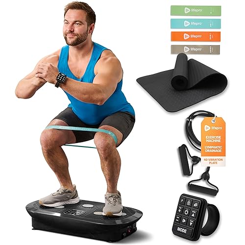 LifePro Vibration Plate Machines – Full Body Workout, Recovery & Lymphatic Drainage with 4D Motion, Silent Operation, Joint Support, & Triple Motor Technology for Circulation, Fat Burn & Toning - Black Plus