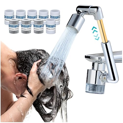 CECEFIN 1440ºSink-Water-Filter Faucet-Extender 3.0 Telescopic - Carbon Purifier Reduce 99% Chlorine, NSF Certified Bathroom Kitchen Aerator, Swivel Long Arm Extension for Toddlers, Hard Water Softener - B- Filtered Swivel Aerator 3.0
