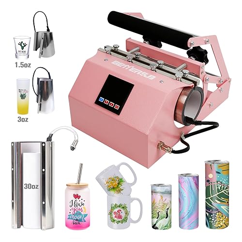BetterSub 3in1 Tumbler Mug Heat Press Machine 30 OZ 20 OZ 16 OZ Sublimation Straight Skinny Tumbler Mug 3 OZ 1.5 OZ Shot Glass,11 OZ 15 OZ 16 OZ Sublimation Mug Heat Transfer Pink - 3in1 Pink