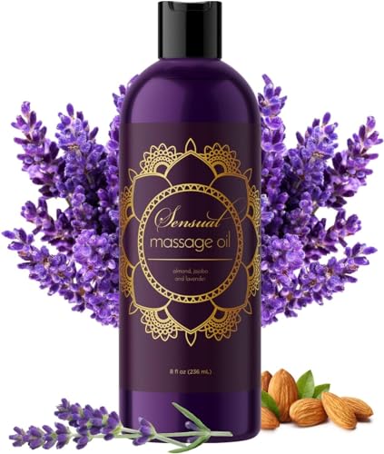 Aromatherapy Sensual Massage Oil for Couples - Relaxing Full Body Massage Oil for Date Night with Sweet Almond Oil - Vegan Lavender Massage Oil for Massage Therapy Smooth Gliding Formula 8 Fl Oz - Lavender - 8 Fl Oz (Pack of 1)