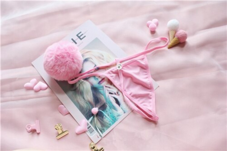 Poofy Bunny Tail Thongs - Pink Thong