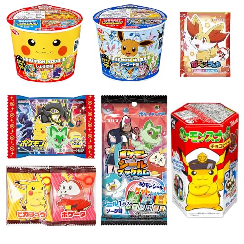 Assortment of Pokemon Sweets & Snacks (4 Candies, 2 Gummy, 2 Noodles): total 8 (set E)
