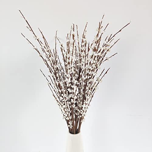 NOLAST 10 Pieces 29.5" Long of Artificial Flowers Faux Jasmine Fake Flower Pussy Willow Branches Stems for Vase Wedding Home Office Party Hotel Restaurant Decoration (White) - White
