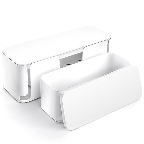 Cable Management Box, 2 Pack Cable Organizer Box, Large and Medium Size Cord Box, Cord Hider Box to Hide Surge Protector Cover on Desk or Floor - White - White