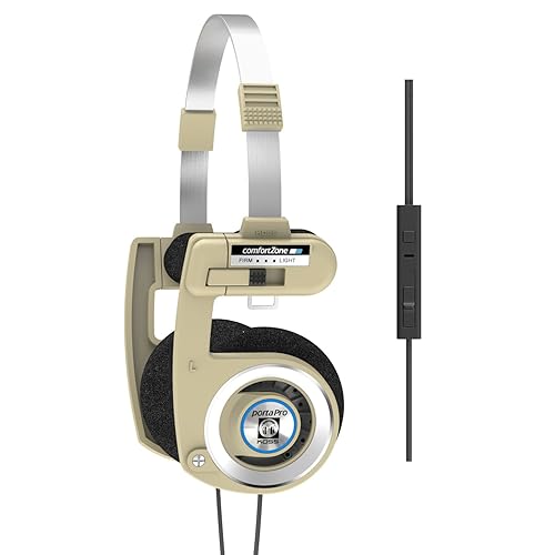 Koss Porta Pro Limited Edition Rhythm Beige On-Ear Headphones, in-Line Microphone, Volume Control and Touch Remote Control, Retro Style, includes Hard Carry Case, Wired with 3.5mm Plug, Rhythm Beige - Beige