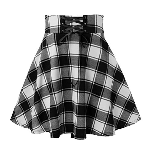 IDEALSANXUN Gothic Plaid Mini Skirts for Womens Short High Waist Plaid Skirts - Medium - Plaid Black