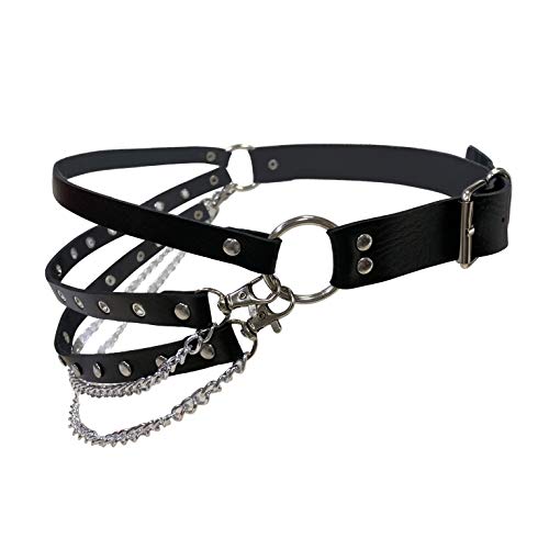 MILAKOO Women's Body Chain Belt Leather Gothic Punk Waist Black Chains Belt Adjustable - Length:34"