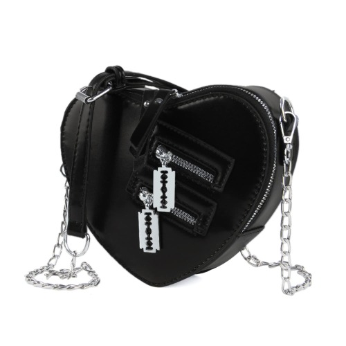 Oweisong Women Red Heart Purse Cute Black Heart Shaped Crossbody Bag Mini Ladies Chain Clutch Shoulder Handbags - Black