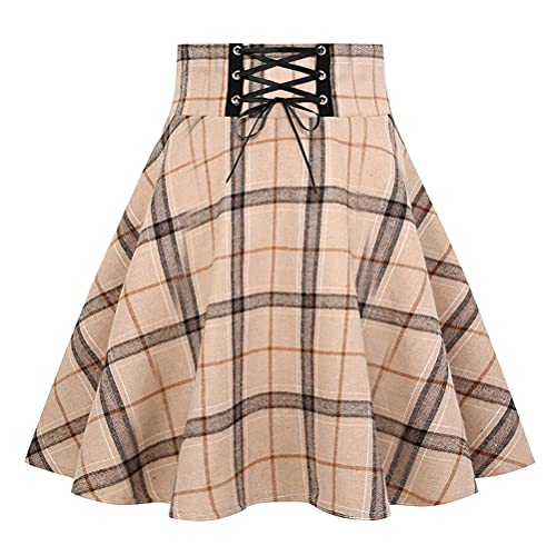 IDEALSANXUN Gothic Plaid Mini Skirts for Womens Short High Waist Plaid Skirts - Medium - Plaid Khaki