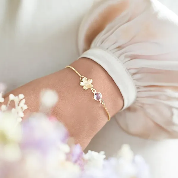 Flower Charm and Birthstone Personalised Slider Bracelet • Stocking Filler • Gift For Her • Birthday Gift • Bloom Boutique