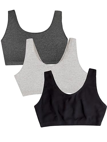 Fruit of the Loom Womens Women's Built Up Tank Style Sports BraSports Bra - 46 Plus - Black/Heather Grey/Charcoal