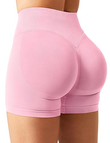 YEOREO Women Workout Gym Impact Shorts Hidden Scrunch Butt Lifting 3.6"/4.5"/6" Seamless Shorts - 4.5" Inseam - X-Small - Pink