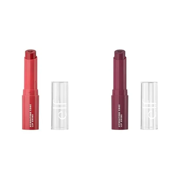 e.l.f. Hydrating Core Lip Shine, Conditioning & Nourishing Lip Balm, Sheer Color Tinted Lip Moisturizer, Joyful & Delightful, 0.09 Oz Each