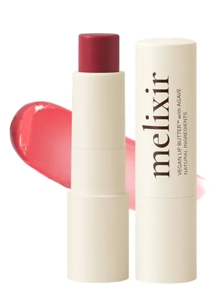 Melixir Vegan Lip Butter #05 Dewy Rose(Tinted) (+11 more colors) 0.13oz, Bee Free, Petrolatum Free, Deep Nourishing Plant-Based Vegan Chapstick, Vegan Lip Balm for Dry, Cracked and Chapped Lips