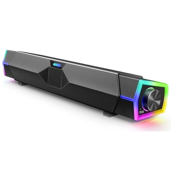 Fishcovers Bluetooth Computer Speakers, PC Gaming Speaker Soundbar, Wired USB Powered Monitor Speaker, Colorful RGB Lights with Switch Button, 10W, Black(2024 Upgraded)