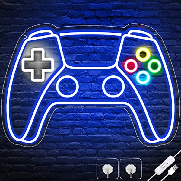Gamer Neon Sign, Gamepad Shaped LED Neon Sign for Gamer Room Decor, Gaming Neon Sign for Boys Room Decor, Neon Gaming Sign for Gaming Wall Decor, USB Powered Gamer Gifts for Teens, Boys, Kids