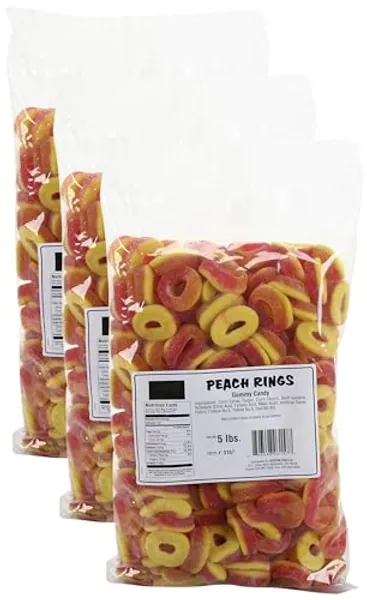 Dr. Snack Gummy Candy, Peach Rings, 5 Pound (Pack of 3)