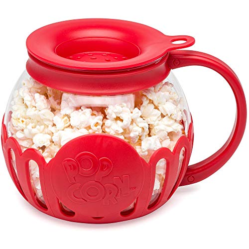 Ecolution Patented Micro-Pop Microwave Popcorn Popper with Temperature Safe Glass, 3-in-1 Lid Measures Kernels and Melts Butter, Made Without BPA, Dishwasher Safe, 1.5-Quart, Red - 1.5-Quart Snack Size - Red