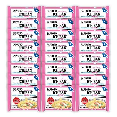 [SAPPORO ICHIBAN] Ramen Noodles, Shrimp Flavor, No. 1 Tasting Japanese Instant Noodles (3.5 Oz. x 24 packs) | 24 Pack Case