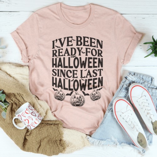I've Been Ready For Halloween Since Last Halloween Tee - Heather Prism Peach / M