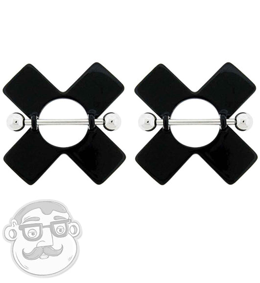 Black X Nipple Ring Barbell Shield | Default Title