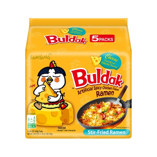 Samyang Buldak Cheese Spicy Hot Chicken Stir-Fried Noodles 4.94oz (Pack of 5) - Buldak Cheese 4.93 Ounce (Pack of 5)