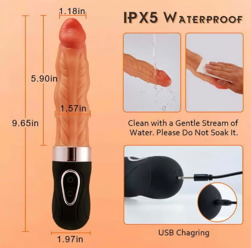 Riley 7 Wriggling Quiet 9 Vibrating Heating Vaginal Anal Vibrator Lifelike Dildo 9.65 Inch | Bestvibe UK