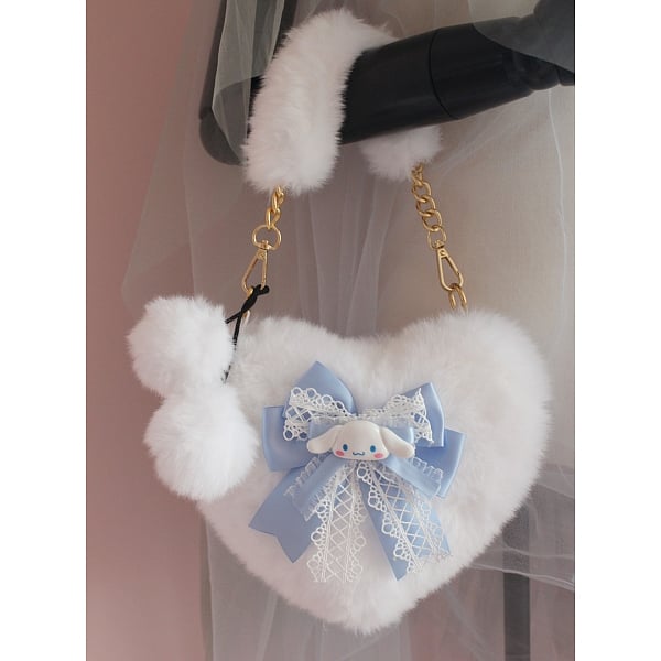 [$8.29]Cinnamoroll Inspired Heart Shape Bowknot Plush Bag