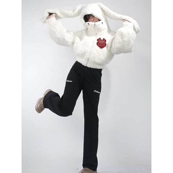 [$48.50]Orange Light and Red Wine Oversized Bunny Ears Design Short Plush Coat