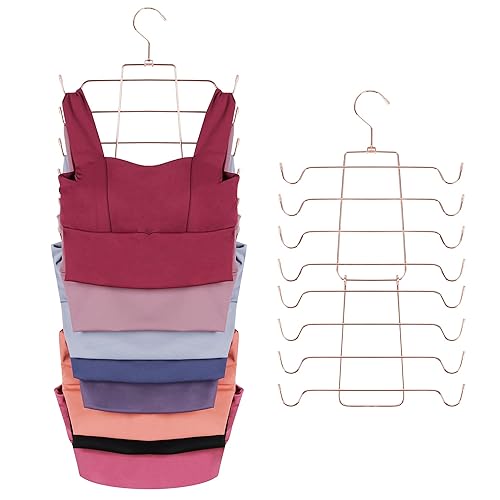 ZEDODIER Tank Top Hanger, 2 Pack Space Saving Bra Hangers, Non-Slip Hanging Sport Bras Holder, Closet Organizers and Storage for Camisoles Tank Tops Bras Ties Swimsuits Strappy Dress, Rose Gold - 2 Pack - Rose Gold