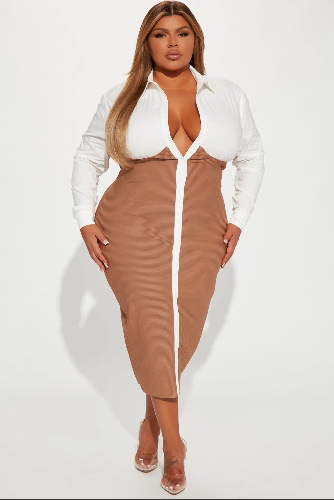 Let's Get Serious Midi Shirt Dress - White/combo