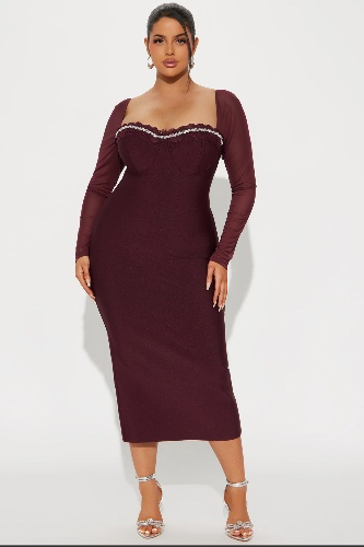 Raeya Rhinestone Bandage Midi Dress - Wine